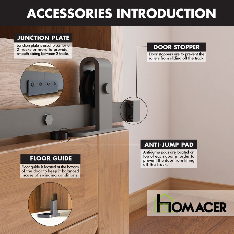 Mini Black Rustic T-Shape Design Non-Bypass Single Track One Door Hardware Kit For Cabinet Use, 102 in.
