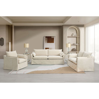 Ensemble de salon en lin 3 pièces (canapé, causeuse, fauteuil)