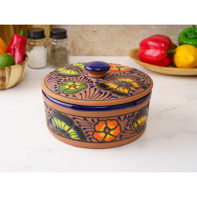 Harrill – Handcrafted Ceramic Colonial Style, Microwave Safe, Butterfly Design, Decorative Mexican Pottery for Tortillas and Food