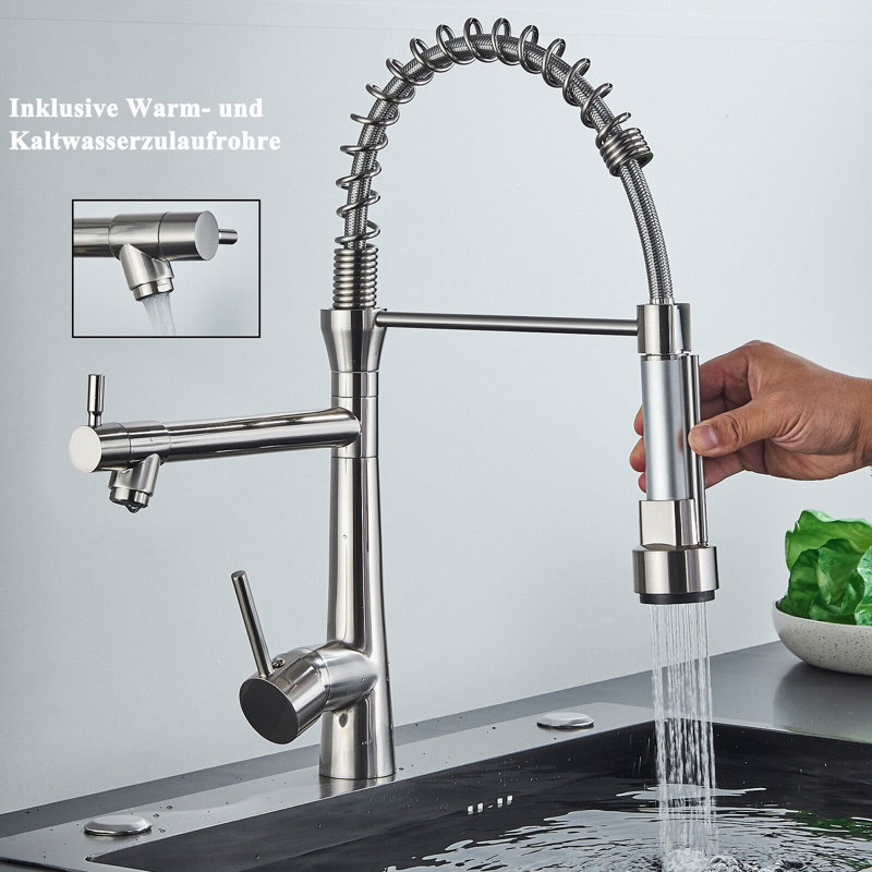 Belfry Kitchen Hippolytus Pull Down Kitchen Faucet, Brushed Nickel