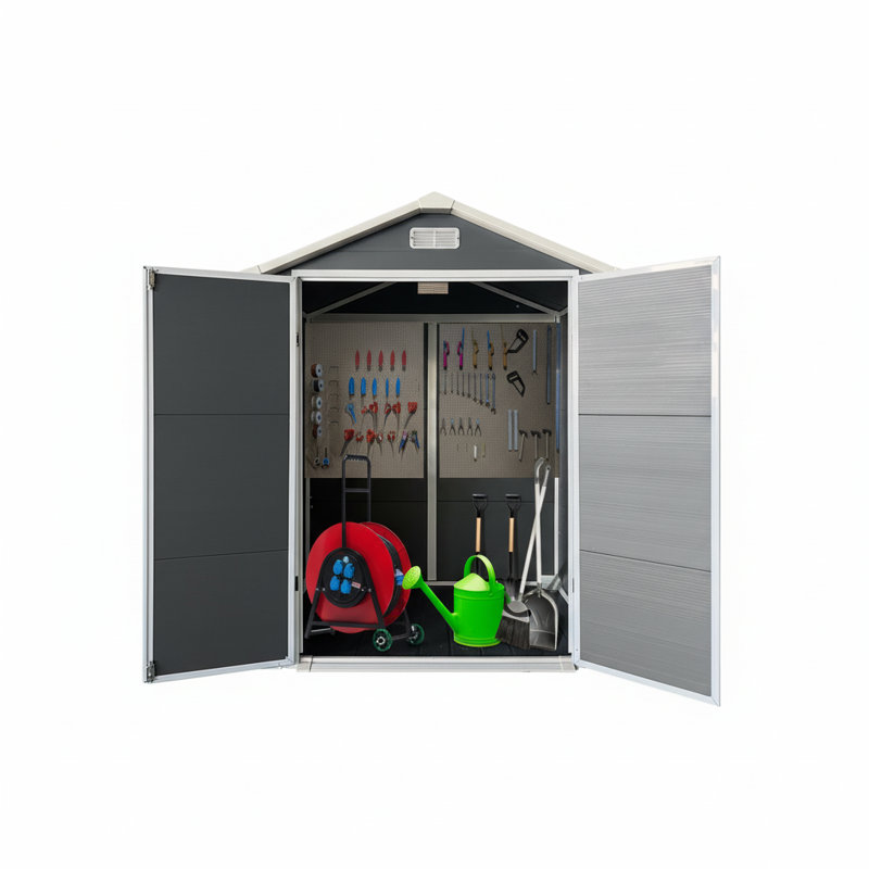 6x4 Ft Plastic Outdoor Storage with Floor and Lockable Door Plastic Garden Shed for Backyard, Lawn, Gray, Gray
