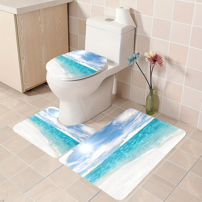 Ensemble de 3 tapis de salle de bain à imprimé plage tropicale
