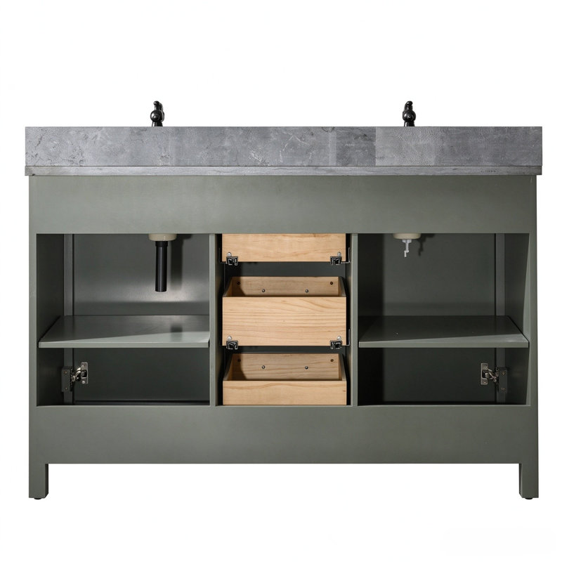54 " W Freestanding Standard Free Standing 2 Double Vanity Bathroom Vanity With Marble Top, Pewter Green