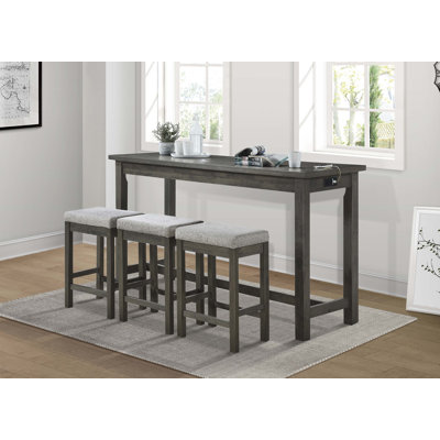 4Pc Counter Height Dining Set Counter Height Table W Drawer Built-In USB Ports Power Outlets And 3 Stools Casual Dining Furniture