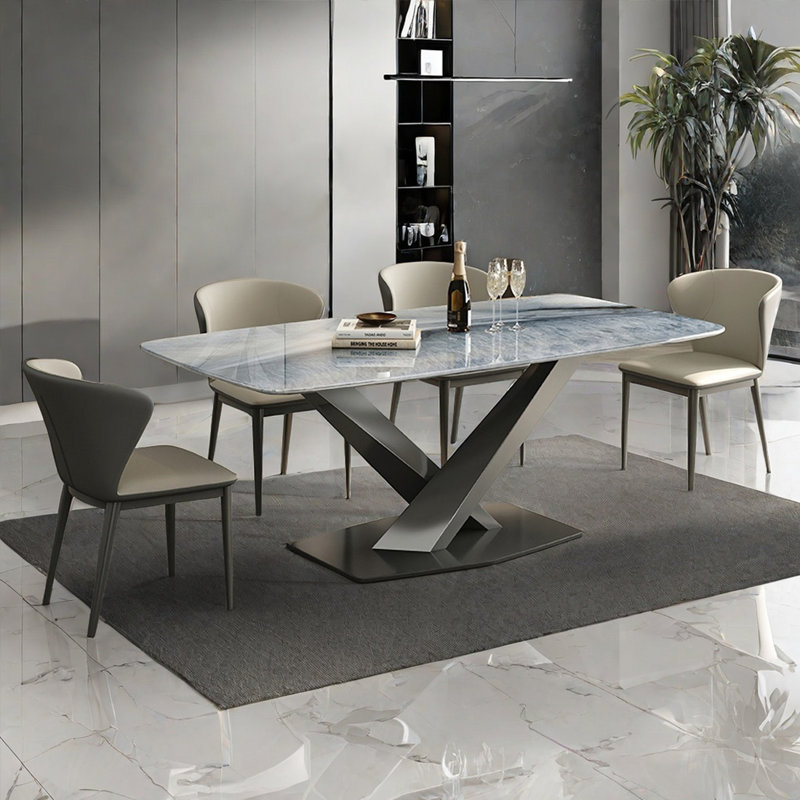 Simple Blue Microlite Rectangular Dining Table Set, 29.5"H x 63"L x 35.4"W
