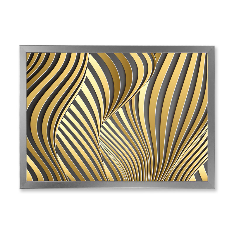 Wavy Luxury Gold Gradients I - peinture sur toile, H 24 po x l 32 po, Toile argentée avec cadre d'angle fermé