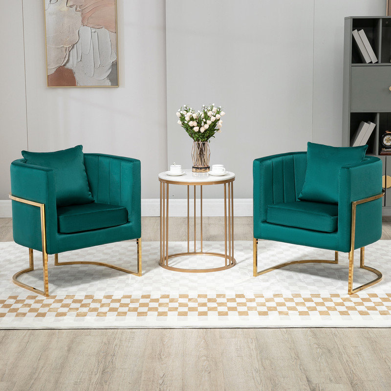Zianah Velvet Barrel Chair, Green Velvet
