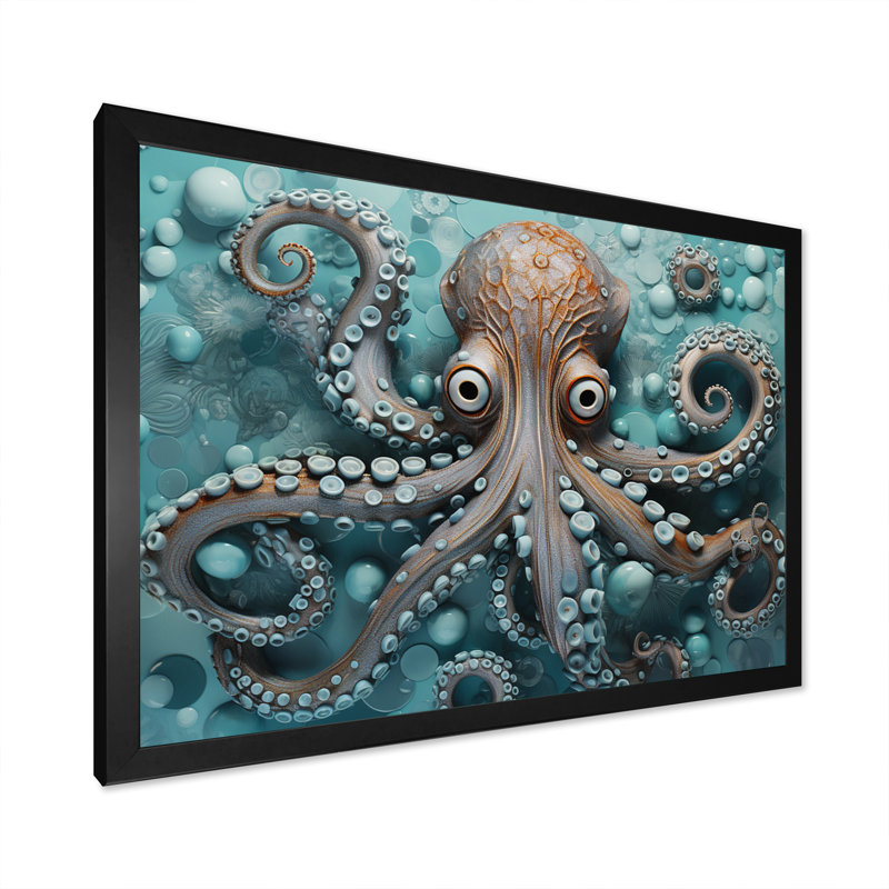 Philbrook " Portrait Of Mystical Octopus Painting I ", Black Single Picture Frame, 30" H x 40" W x 1.5" D