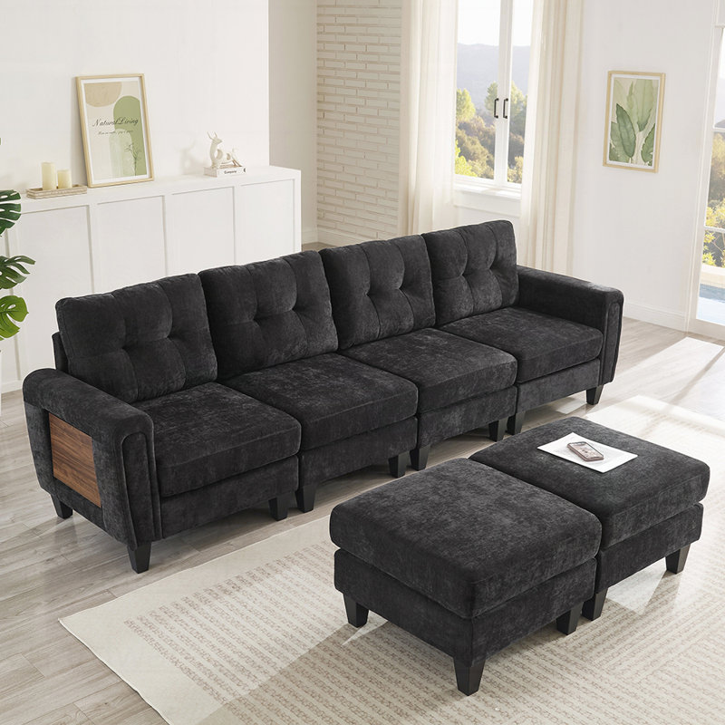 Canapé modulaire moderne en forme de U avec repose-pieds mobiles, ports USB et tables d'appoint pour la flexibilité du salon