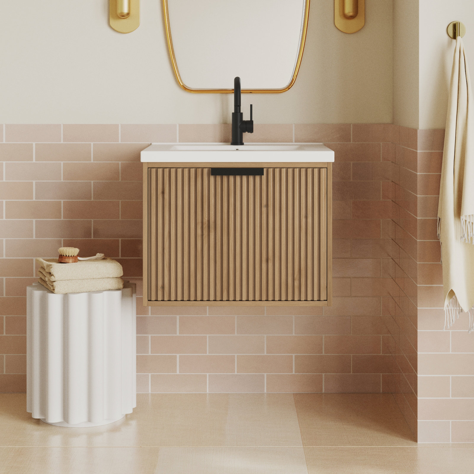 Anelie 24" Single Bathroom Vanity, Weathered Fir, Matte Black