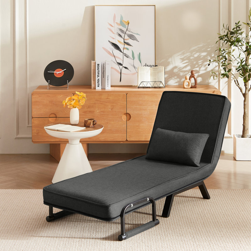 Sleep chair bed with 5-position adjustable backrest and pillow, comfy convertible sleeper chair for office, black