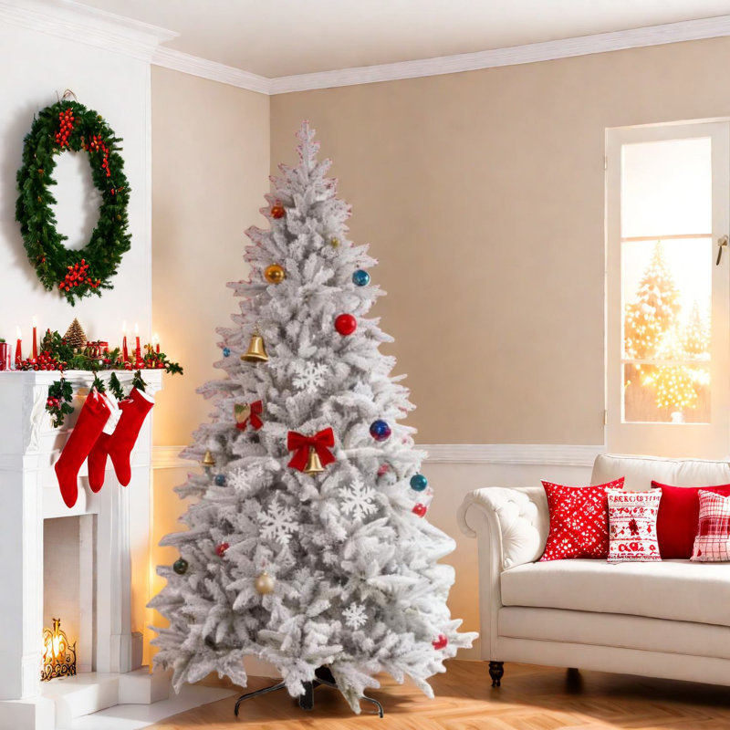 Arbres de Noël en acier durable, décor de Noël vert enneigé de 8 pi pour la maison
