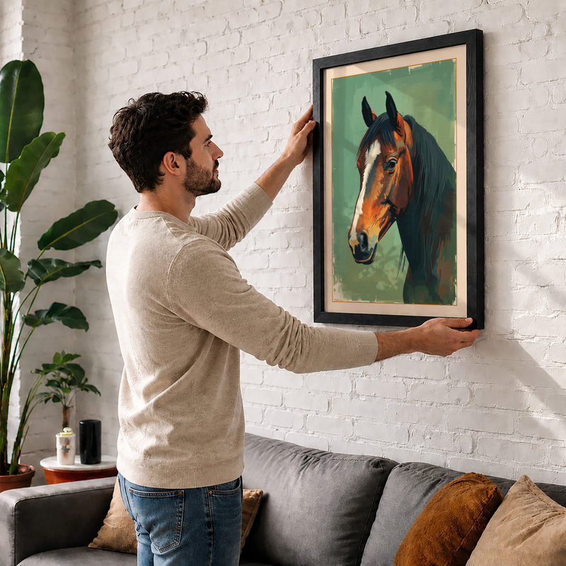 Gentle Horse Portrait Rustic - Print, A4 - 29.7 x 21.0 cm, White