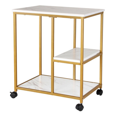 3-Tier Shelf Cart For Home Storage And Organization,  Utility Storage Cart, White & Golden
