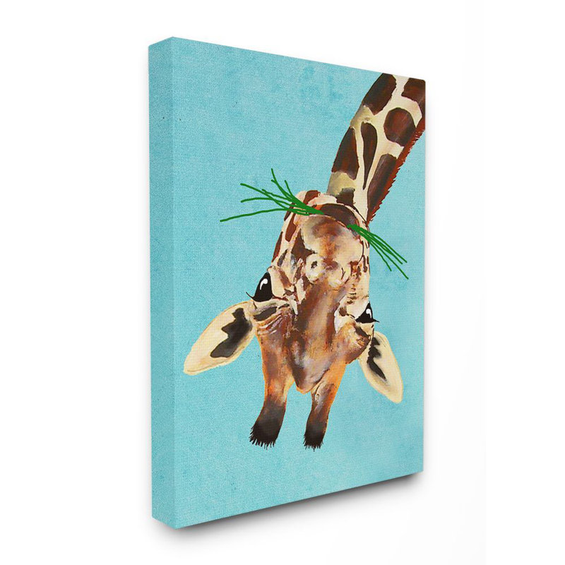 Décoration murale pour enfant Tabares Curious Upside Down Giraffe, Toile tendue, H 30 po x l 24 po x P 1,5 po