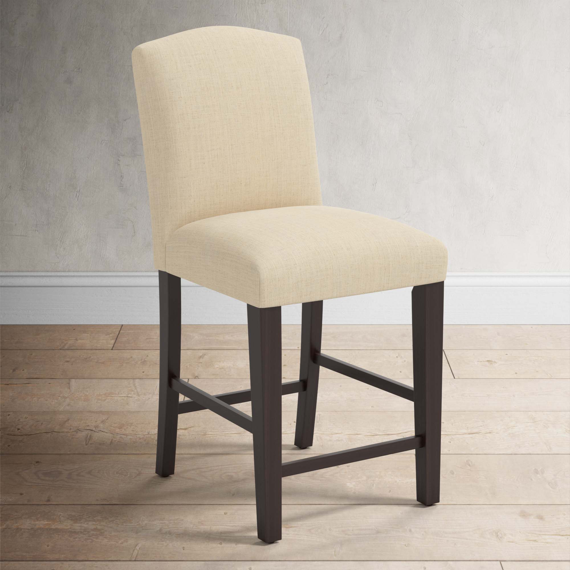 April Upholstered Stool, Espresso, Classic Linen Linen, Counter Stool (24" Seat Height)
