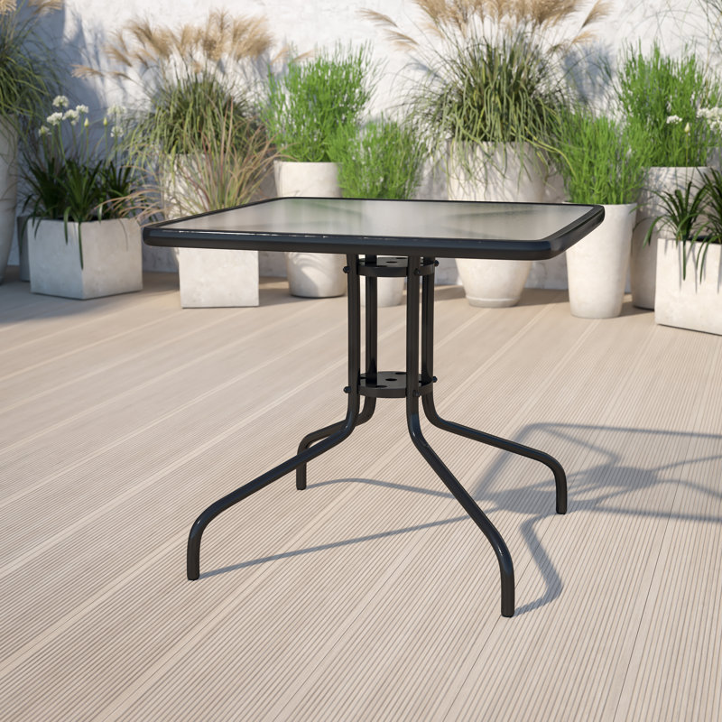 Table carrée en verre trempé Amlie, Transparent/noir, H 28 po x l 31,5 po x P 31,5 po