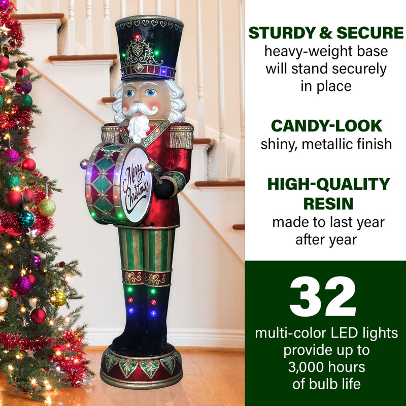6-Ft Red and Green Nutcracker with Drum and LED Lights
