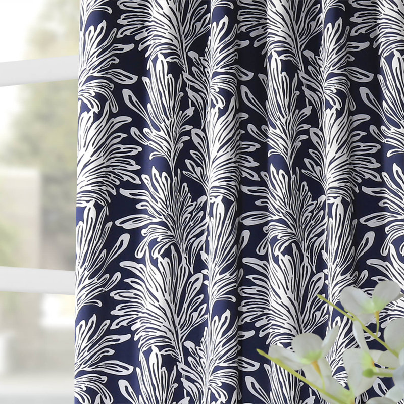 Gladwyn Printed Room Darkening Curtains for Bedroom & Living Room Curtains - Single Panel Drapes, Flora Navy, 50"W x 96"L
