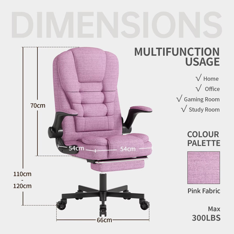 Fauteuil de jeu en tissu, fauteuil de bureau ergonomique à haut dossier, grand et grand fauteuil de direction réglable en hauteur avec repose-pieds lombaire