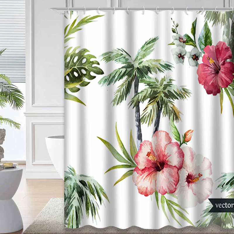 Rideau de douche imperméable aquarelle Hibiscus Hawaii avec 12 crochets, L 72 po x l 72 po