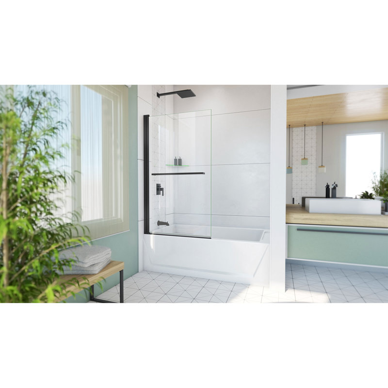 Aqua-Q Swing 58" H Frameless Tub Door, Matte Black