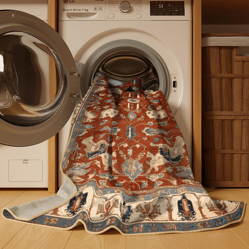 Tapis brun lavable à la machine, Carré 7 pi