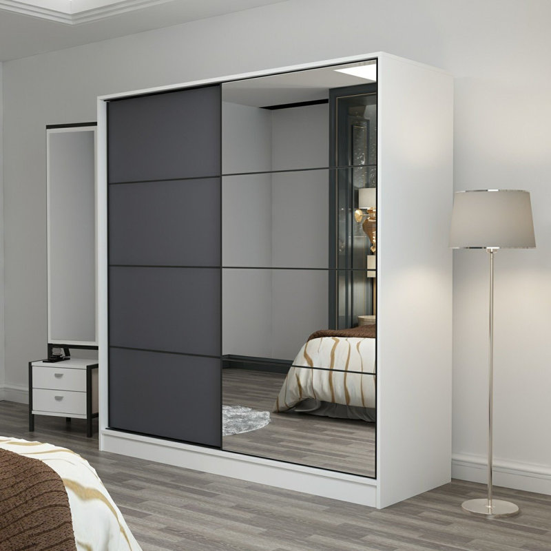 Armoire-penderie 2 portes avec 2 tiroirs, Blanc / gris anthracite