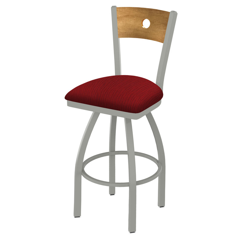 830 Voltaire Swivel Bar & Counter Stool, Medium Maple, Graph Ruby Fabric / Anodized Nickel Frame, Bar Stool (30" Seat Height)