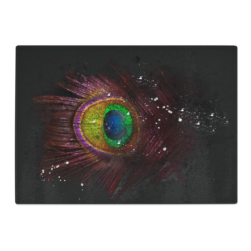 Tempered Glass Purple Peacock Feather Chopping Board, 28.5 cm x 39 cm
