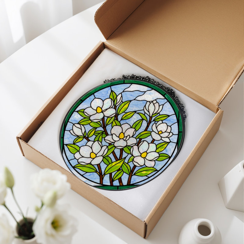 Panneau de vitrail 12 "H Magnolia Flowers