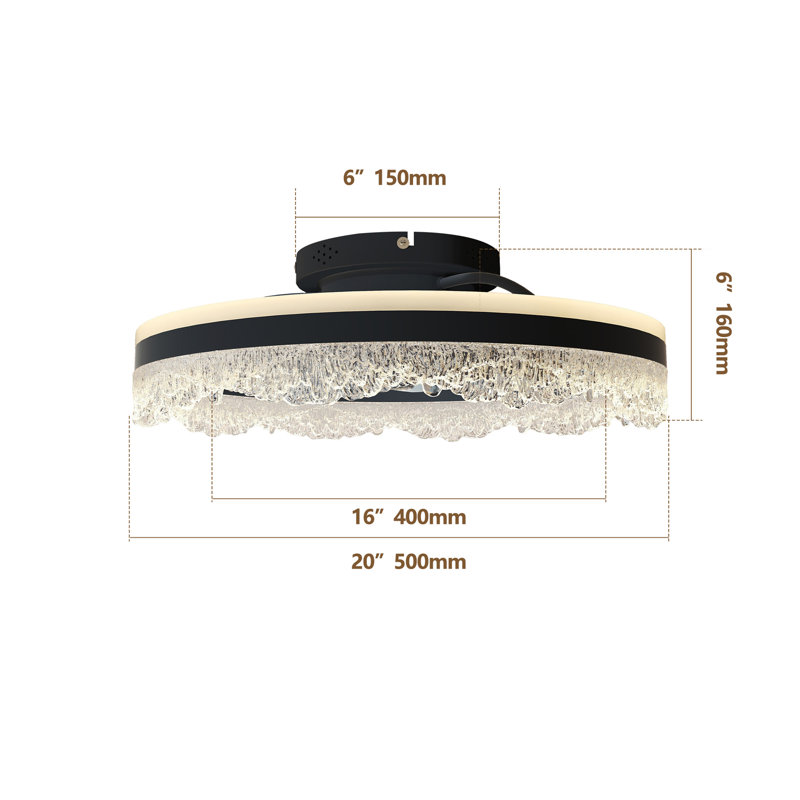 Ventilateur de plafond silencieux intelligent 20 "avec lumière - Lampe encastrée en cristal à DEL avec pales cachées et système de circulation d'air naturel, conçu pour la chambre à coucher, la chambre d'enfant et le bureau