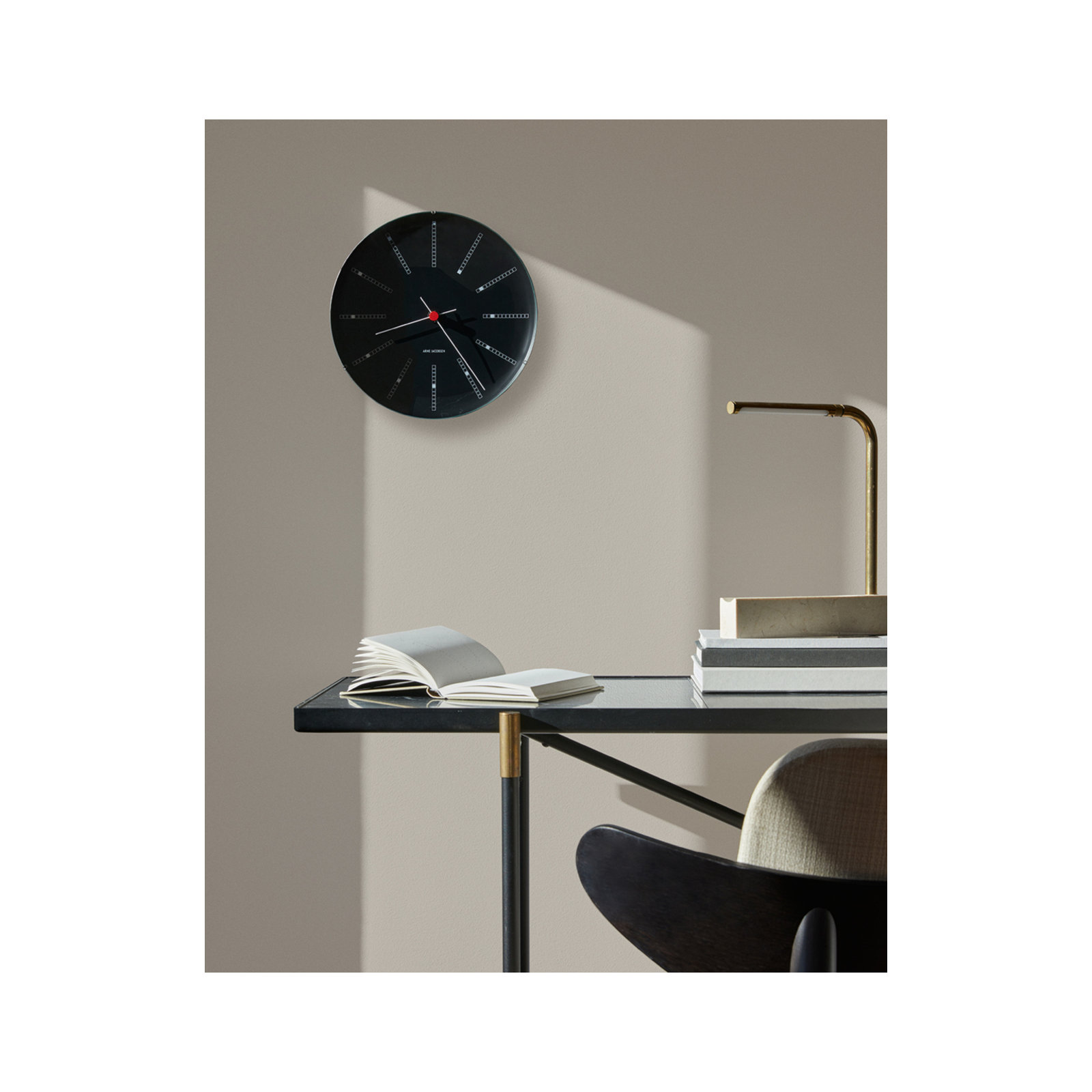 Bankers Metal Wall Clock, Medium, Black/White/Red
