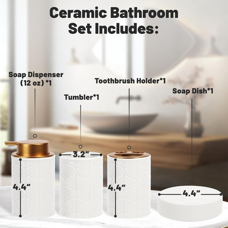 Ceramic Bathroom Accessories Set, 4 Pcs