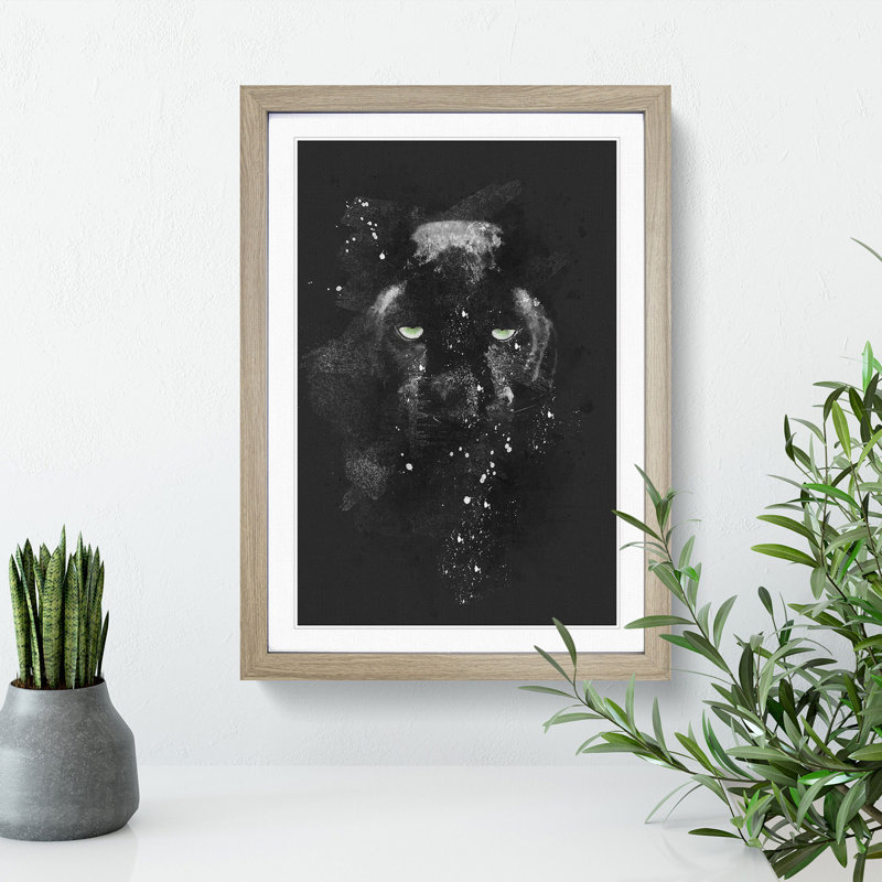 Black Panther in the Shadows - Picture Frame Graphic Art Print, Oak Framed, 33cm H x 24cm W x 2cm D