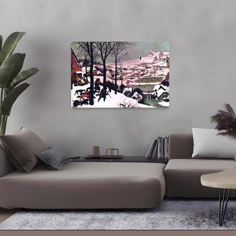 Hunters In The Snow Classic Abstract Contemporary Horse Landscape Winter Wall Art Print 1 Piece Wrapped Canvas Wall Art