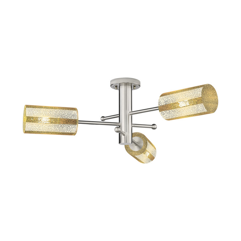 Plafonnier encastré 3 lumières Crown Point, H 10,13 po x l 29,38 po x P 29,38 po, Plaqué couleur fumée, Nickel satiné