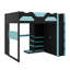 Lit mezzanine en bois pleine grandeur avec poste de travail, nombreuses tablettes de rangement, ports USB et éclairage RVB-453313664