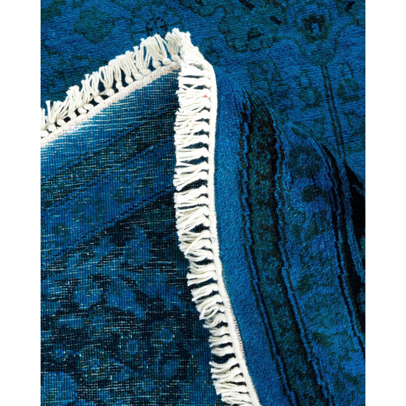 Tapis bleu noué à la main de conception unique Holsworth - bleu