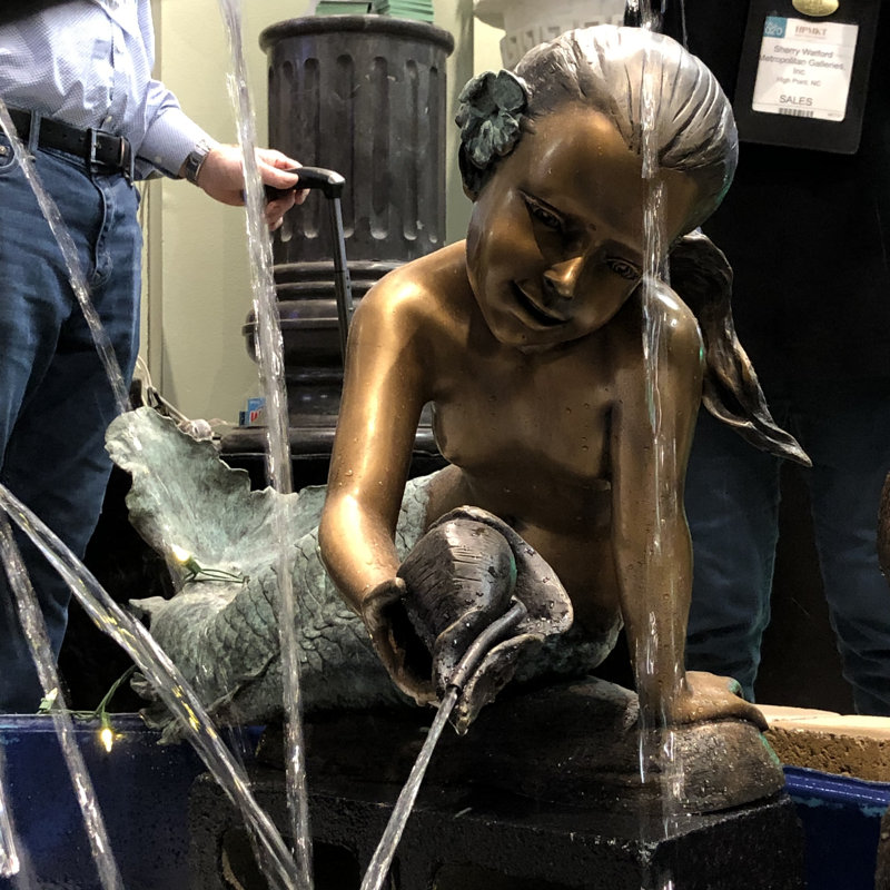 Bronze Mermaid Girl Holding Shell Fountain