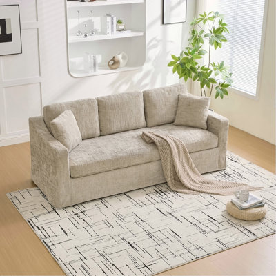 83.86" Wide Modern Casual Sofa, Chenille Fabric, Deep Seat, Three-Seater, With Removable Upholstery Cover, Suitable For Living Room, Bedroom, Apartment.Wheat