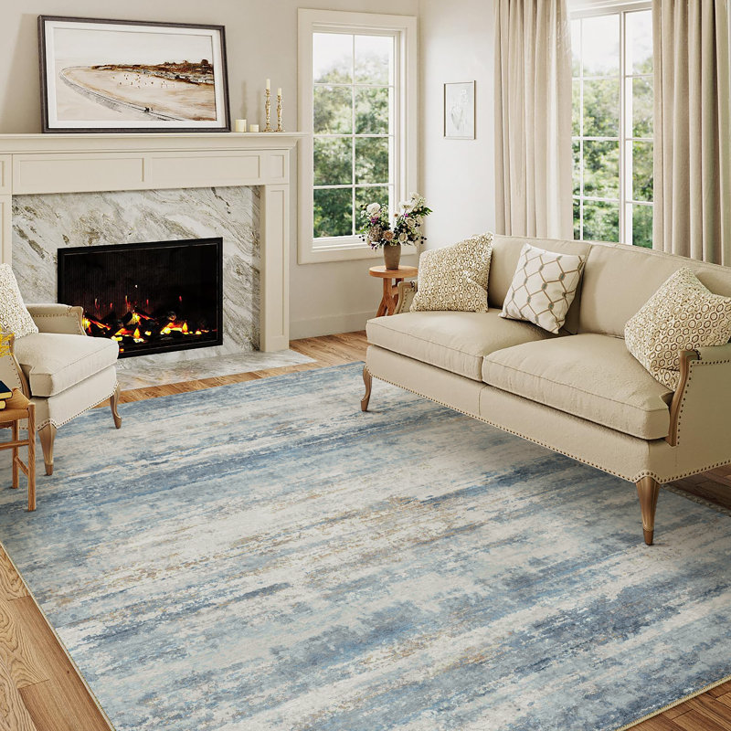 Licia Abstract Blue Area Rug, Rectangle 6'3" x 8'6"