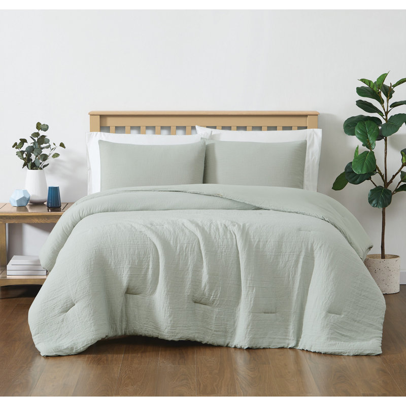 Reta Solid Colour Comforter Set, King Comforter + 2 King Shams, Grey