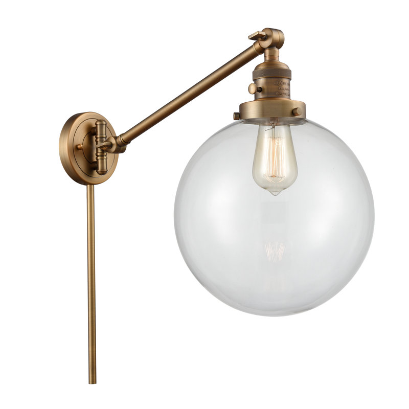 Bras articulé à 1 lumière à intensité variable Antsje, Ampoule incandescente rétro de 60 watts, Transparent, Laiton brossé