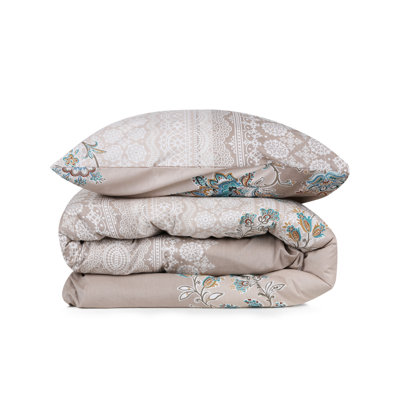 Ensemble de housse de couette très grand élégant (3 pièces), 100% coton Ranforce, 94,5 po x 86,6 po | Gris doux, rose et bleu | Lavable à la machine, 140 fils, fermeture à boutons et enveloppes | Parfait pour les chambres confortables