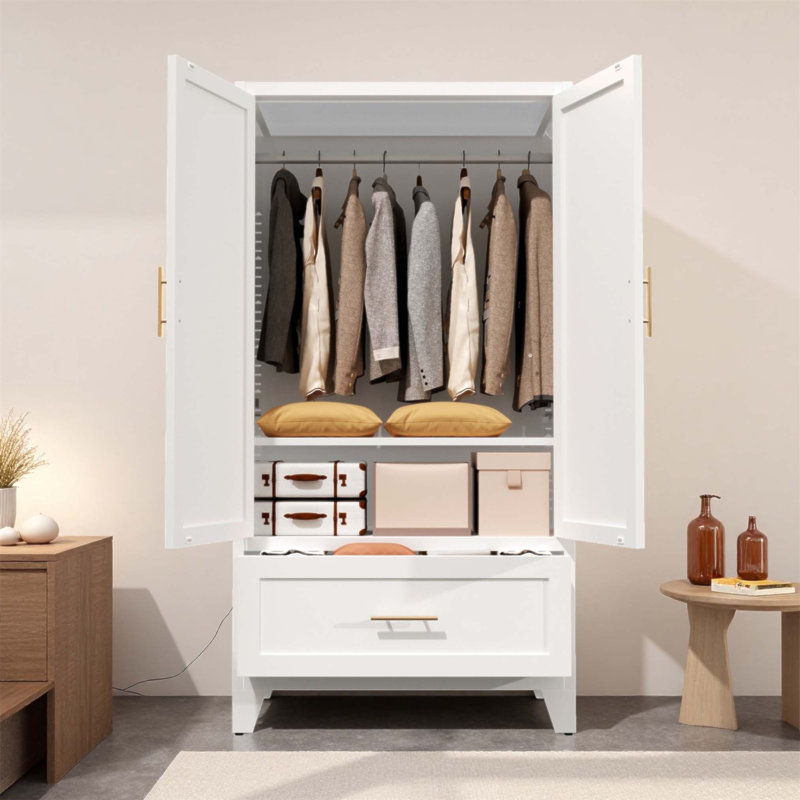 Armoire-penderie durable en métal de 60 pouces avec tiroir, tringle de suspension et tablette réglable pour des solutions de rangement polyvalentes