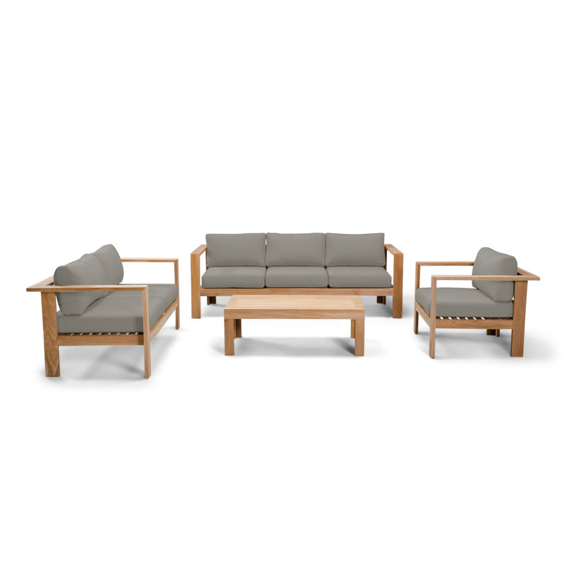 Sonoma 4 Piece Teak Sofa Seating Group with Sunbrella Cushions, Canvas Charcoal Sunbrella® Canvas