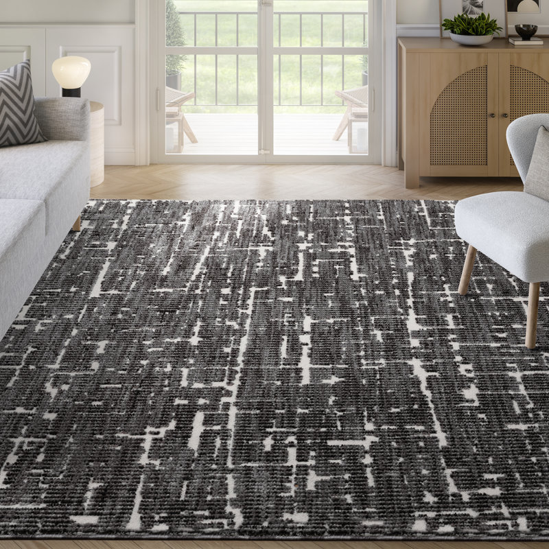 Abani Rugs BUR100A Delastre Modern Abstract Black Ivory Area Rug, Rectangle 7'9" x 10'2"