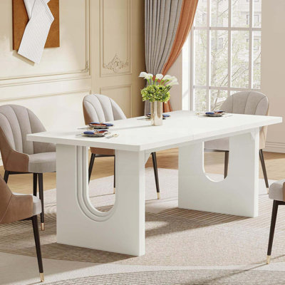 71'' Modern White Rectangular Dining Table for 6-8