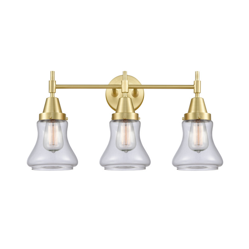 Éclairage pour meuble-lavabo à 3 lumières à intensité variable Gayle, Ampoule DEL rétro 4 watts, Laiton satiné, Transparent
